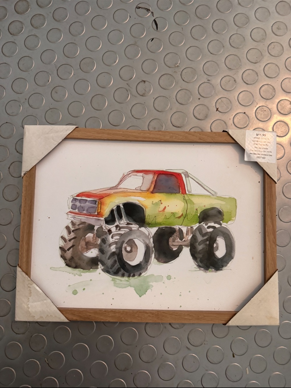 Watercolor Monster Truck Wall Art - Green & Red